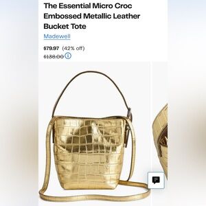 Madewell The Essential Micro Croc Embossed Metallic Leather Bucket Tote
